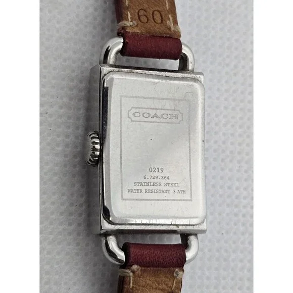 Women's Coach Petite Tank Silver Tone Red Leather Strap Watch 0219 14 - Picture 8 of 9